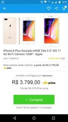 iPhone 8 Plus Dourado 64GB Tela 5.5" IOS 11 4G Wi-Fi Câmera 12MP - Apple | R$3.040