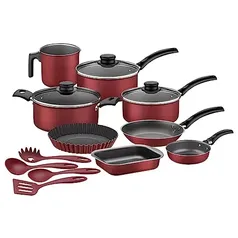 Kit para Cozinha 12 Peças com Jogo de Panelas Vermelho e Utensilios Tramontina Turim