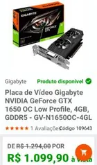 Placa de Vídeo Gigabyte NVIDIA GeForce GTX 1650 OC Low Profile, 4GB, GDDR5 - GV-N1650OC-4GL