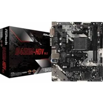 Placa Mãe ASRock B450M-HDV R4.0, Chipset B450, AMD AM4, mATX, DDR4 - R$569