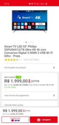 Smart TV LED 55" Philips 55PUG6513/78 Ultra HD 4K - R$1999