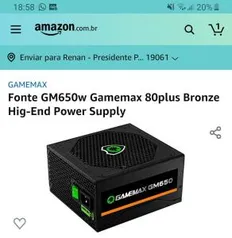 Fonte GM650w Gamemax 80plus Bronze Hig-End Power Supply R$320