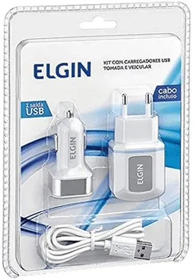 Kit Carregador USB de Tomada + Carregador Veicular + Cabo Micro USB - Elgin 46RCK1USB00M | 	R$30