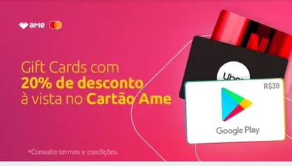 Ganhe 20% OFF em GiftCards - Submarino [Cartão AME]