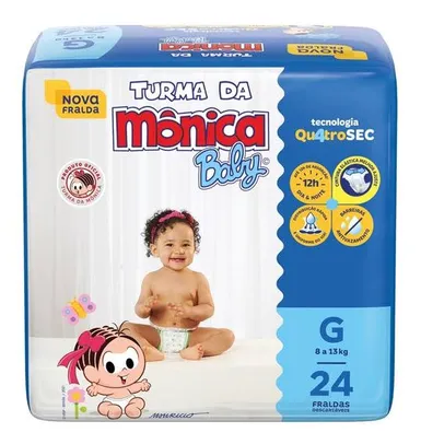 Kit Fralda Turma da Mônica Baby Tam. G 7 a 11kg - 6 Pacotes com 24 Unidades Cada