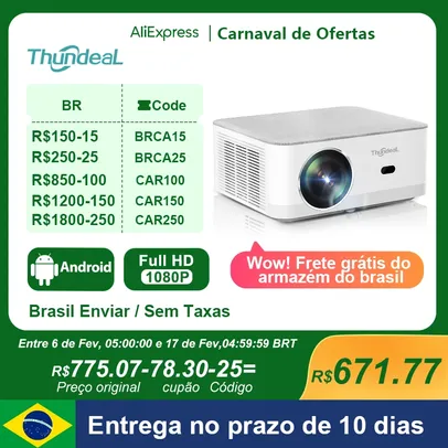 [Armazém BR / Moedas] Projetor ThundeaL TD92 Pro, com Android e Espelhamento de Tela, 1920x1080p, Wi-Fi, roda 4k, 6500 Lumens