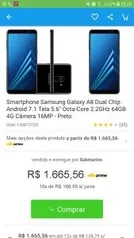 Smartphone Samsung Galaxy A8 Dual Chip Android 7.1 Tela 5.6"  por R$ 1349