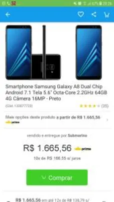Smartphone Samsung Galaxy A8 Dual Chip Android 7.1 Tela 5.6"  por R$ 1349