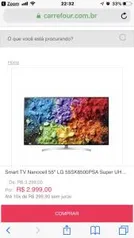 Smart TV Nanocell 55" LG 55SK8500PSA Super UHD 4K Inteligência Artificial Prata Conversor Digital Integrado | R$2999