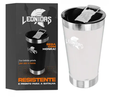 Copo Térmico Leonidas, 473ml, Quente ou Frio, Metal, Branco