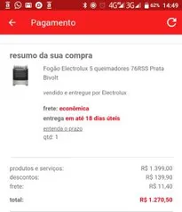 Fogão Electrolux 5 queimadores 76RSS Prata Bivolt - R$1271