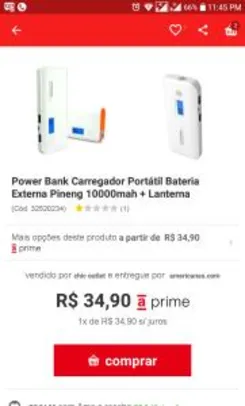 Power Bank Bateria Externa Pineng 10000mah - R$ 35