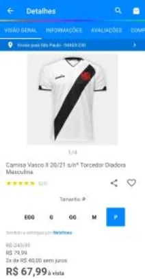 Camisa Vasco II 20/21 s/nº Torcedor Diadora Masculina | R$68