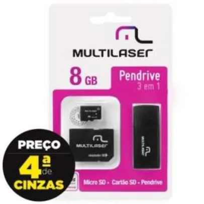 [Clube do Ricardo] Pendrive 3 em 1 Multilaser 8GB - Micro SD, Cartão SD e Pendrive R$13