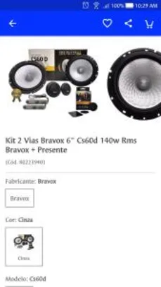 Kit 2 Vias Bravox 6" Cs60d 140w Rms Bravox + Presente | R$ 362