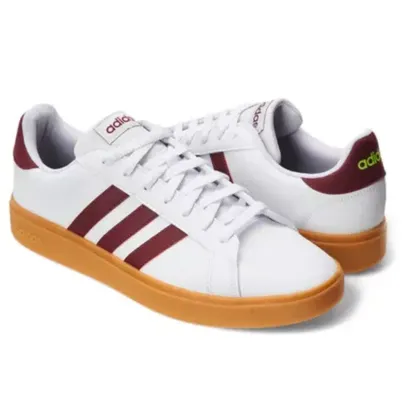 [SALDO MP] Tênis Adidas Masculino Grand Court Base 2.0, Branco+Vermelho - Tamanhos 39 ao 43