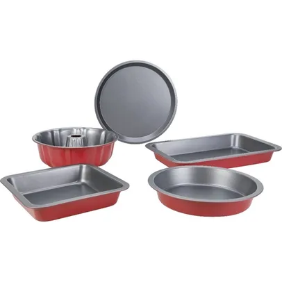 [AME R$75 / SC AME R$22] Conjunto de assadeiras em aço carbono 5 peças Color Day Vermelha - La Cuisine