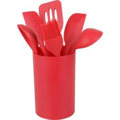 [CC Americanas] Conjunto de utensílios de silicone vermelho 6 peças com suporte - Basic+ | R$64