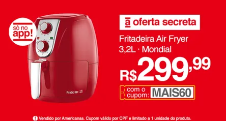 [APP] Fritadeira Air Fryer Mondial AF-34 3,2L 1270W | R$300