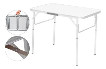 Mesa Dobravel Portatil Vira Maleta Camping Praia 90x60 Cor Branco