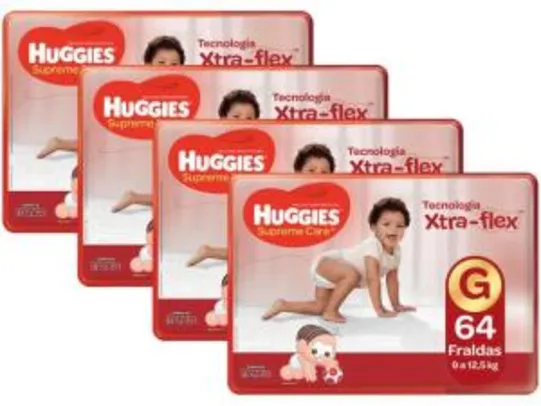 Fraldas Huggies Supreme Care - 4 pacotes - vários tamanhos (M, G, XG e XXG) | R$169