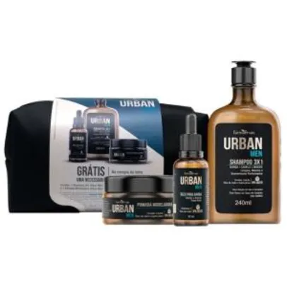 Kit Urban Men Farmaervas (Shampoo + Óleo para Barba + Pomada Modeladora) - Grátis Necessaire