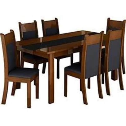 [SUBMARINO] Conjunto de Mesa de Jantar Veneza + 6 Cadeiras Veneza Preto/Imbuia - Madesa  - R$700