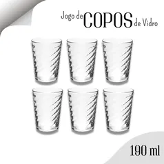 [R$ 9,81 MOEDAS/ APP/ no Br] Jogo De Copos De Vidro 190 Ml - Kit C/06 - Nybc