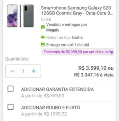 (clube da Lu e usuários selecionados) Smartphone Samsung Galaxy S20 todas as cores