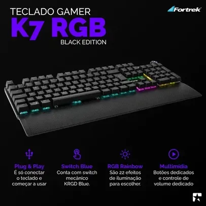 Teclado Gamer Fortrek GPRO K7 Black Edition, ABNT2, Switch Blue, Alumínio