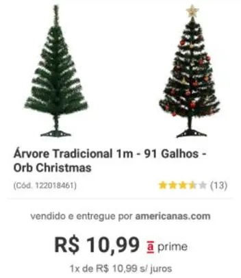 Árvore de Natal Tradicional 1m - 91 Galhos - Orb Christmas - R$ 11