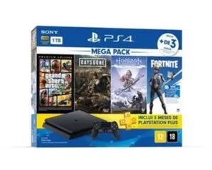 PlayStation 4 1TB Mega Pack Hits Bundle 6.0 + Controle DualShock + 3 meses PSPlus