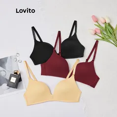 Lovito Sutiã Casual Liso Sem Fio com Bojo Com Almofadas Irremovíveis L233L079 (Damasco/Preto/Borgonha)