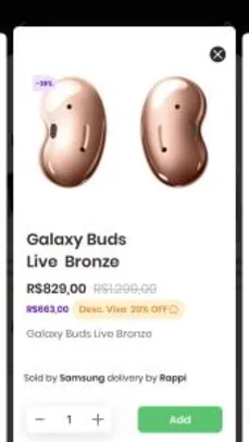 Galaxy Buds Live Bronze | Pagamento com VISA: R$ 663