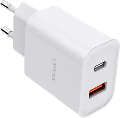 Geonav Carregador Universal Ultra Rápido Duo, 1 X USB-C Power Delivery 20W, 1 X USB Quick Charge 18W, CH20PDQCBK, Preto