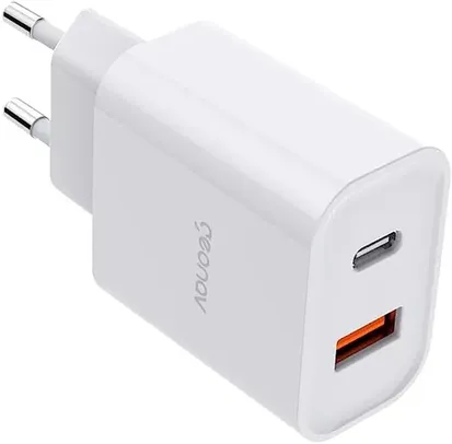 Geonav Carregador Universal Ultra Rápido Duo, 1 X USB-C Power Delivery 20W, 1 X USB Quick Charge 18W, CH20PDQCBK, Preto