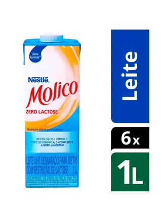 (APP + CARTÃO MAGALU) KIT 6 UNIDADES LEITE DESNATADO ZERO LACTOSE MOLICO 1L | R$23