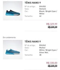 Tênis Reebok NANO 9 R$330