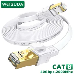 [moedas R$1.6] Cat 8 High Speed Ethernet Cable, Internet Network Cable, Blindado Patch Cable, Cat8 Lan Cord, 40Gbps, 2000mHz