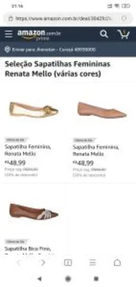 (Amazon Prime) Seleção Sapatilhas Femininas Renata Mello (várias cores) R$49