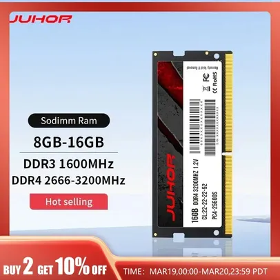 [ Taxa Inclusa ] Memória RAM Juhor DDR4 para Notebook 16GB 3200mhz 