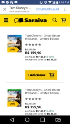 Tom Clancy's - Ghost Recon Wildlands - Limited Edition - Xbox One/PS4 por R$ 143