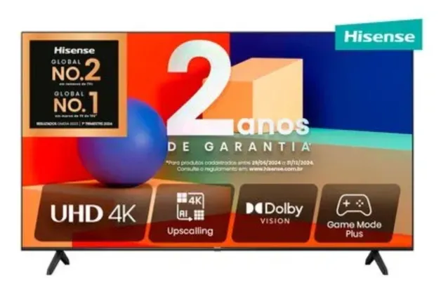 Hisense Smart TV UHD 4K 70 Polegadas 70A6K HDR10+ Dolby Vision Controle por Voz Compatível com Alexa