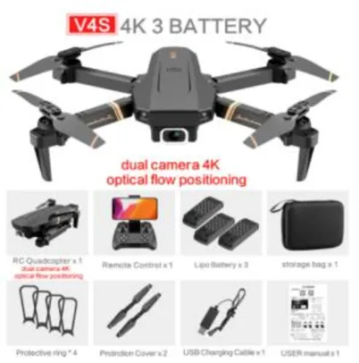 Drone V4 RC 4K Dual Câmera 03 Baterias Inclusas | R$296