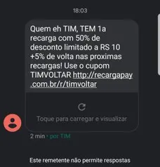 [Clientes Tim] Recarga Pay - 50% OFF para primeira recarga