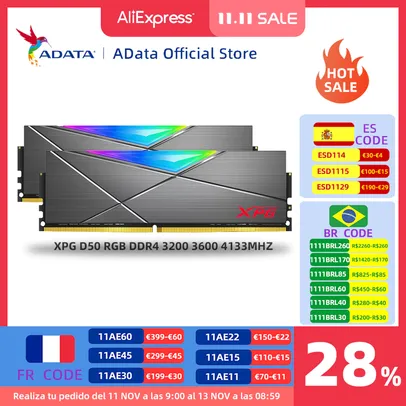 (11.11) Memória RAM Adata XPG D50 Spectrix 2x8gb 3600mhz