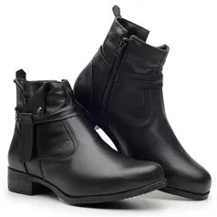 Bota Coturno Feminina Couro Casual Zíper Cano Médio Conforto