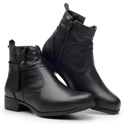 Bota Coturno Feminina Couro Casual Zíper Cano Médio Conforto