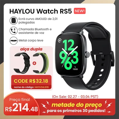 Relógio Inteligente HAYLOU RS5 Com Tela AMOLED 2,01", A Prova D'Água Com Ligações E Assistente De Voz