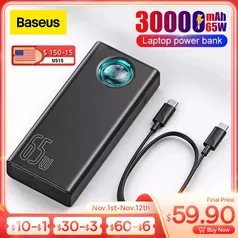 Baseus Power Bank 30000mah 65w Pd Quick Charge Qc3.0 Powerbank For Laptop External 